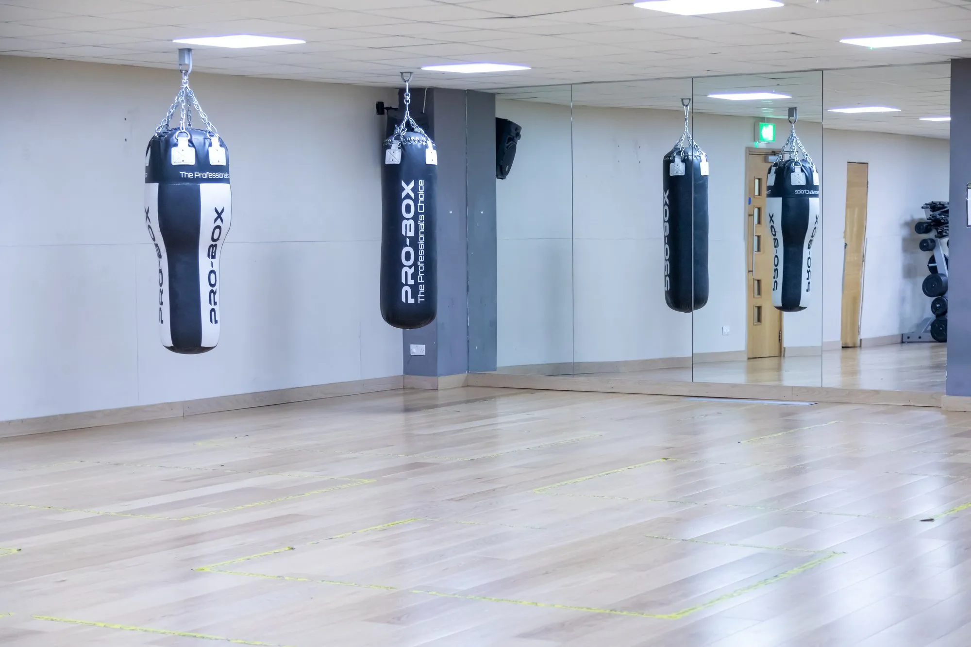 Studio with punch bags at Gold's Gym Hounslow